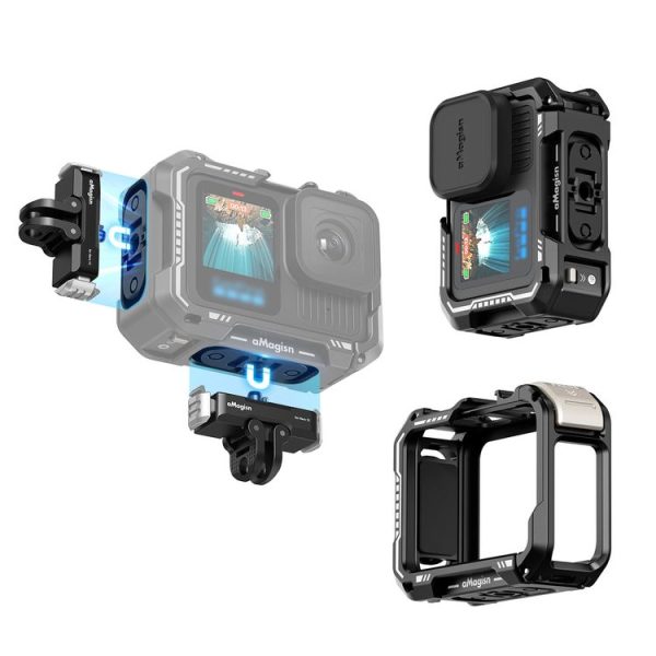 AMagisn Upgrade Ver Metal Rabbit Cage For GoPro HERO13 Black / HERO12 Black / HERO11 Black / HERO10 Black / HERO9 Black (Black)