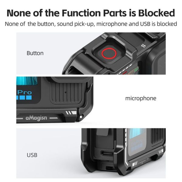 AMagisn Upgrade Ver Metal Rabbit Cage For GoPro HERO13 Black / HERO12 Black / HERO11 Black / HERO10 Black / HERO9 Black (Black) - Image 10