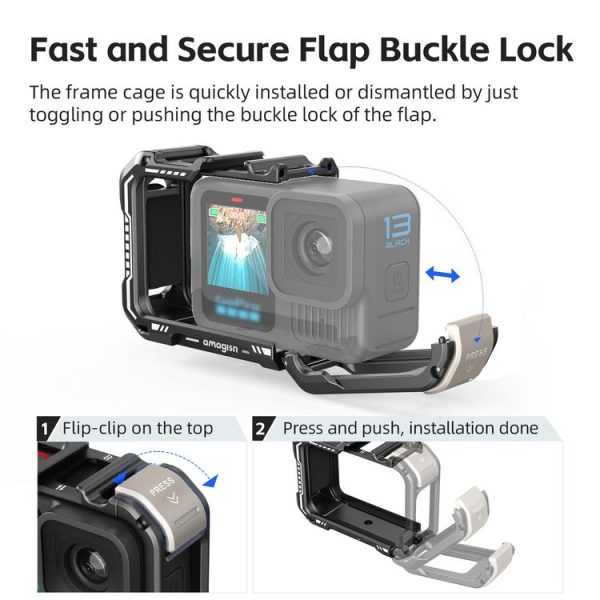 AMagisn Upgrade Ver Metal Rabbit Cage For GoPro HERO13 Black / HERO12 Black / HERO11 Black / HERO10 Black / HERO9 Black (Black) - Image 7
