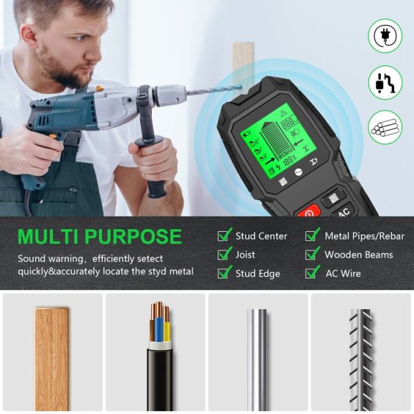 HW-QB6 5 In 1 Wall Scanner Handheld Stud Finder Wood Current Metal Live Wires Detection (Black) - Image 3