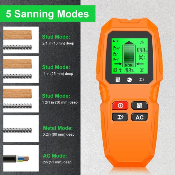 HW-QB6 5 In 1 Wall Scanner Handheld Stud Finder Wood Current Metal Live Wires Detection (Black) - Image 4