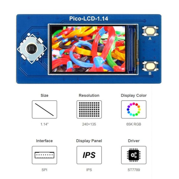 Waveshare 19340 For Raspberry Pi Pico 1.14inch 65K Colors LCD Display Module - Image 5