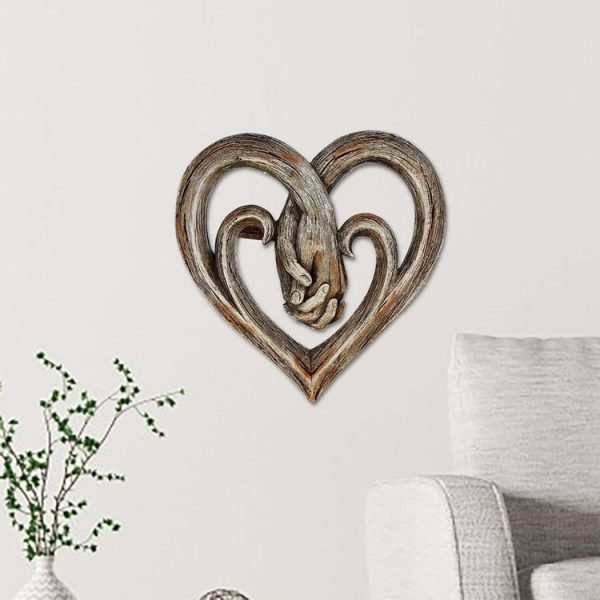 20 x 20cm Hand Holding Hand Heart Shaped Wooden Wall Decoration Crafts Pendant - Image 4