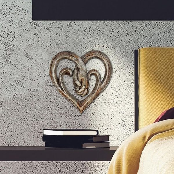 20 x 20cm Hand Holding Hand Heart Shaped Wooden Wall Decoration Crafts Pendant - Image 5