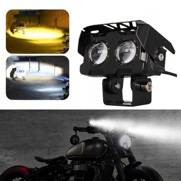 20W Motorcycle Spotlight High Bright Two Color Modified External Waterproof LED Lens Headlight (Always Bright - 3 Wire) - Image 2