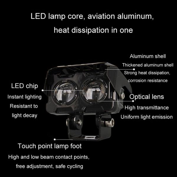 20W Motorcycle Spotlight High Bright Two Color Modified External Waterproof LED Lens Headlight (Always Bright - 3 Wire) - Image 6