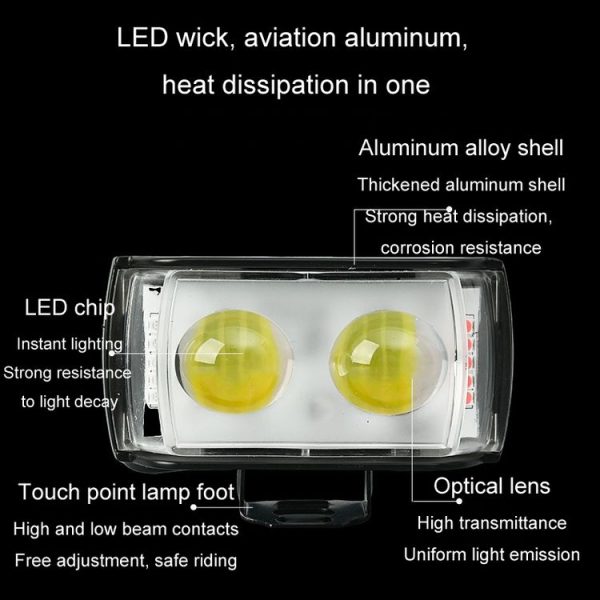 Motorcycle LED Spotlight External Mini Lens High Brightness Flash Headlight Driving Fog Lamps (2 Lens) - Image 6
