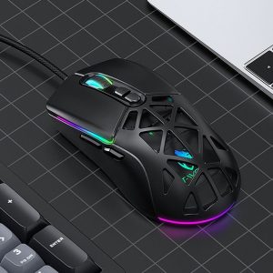 T-WOLF G520 7-keys RGB Marquee Honeycomb Hollow Gaming Wired Mouse (Black)