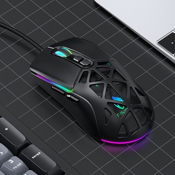 T-WOLF G520 7-keys RGB Marquee Honeycomb Hollow Gaming Wired Mouse (Black)
