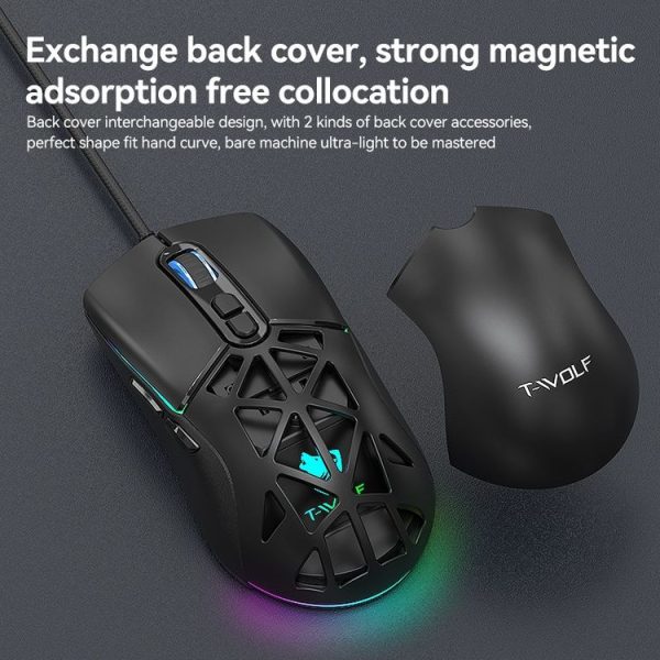 T-WOLF G520 7-keys RGB Marquee Honeycomb Hollow Gaming Wired Mouse (Black) - Image 7