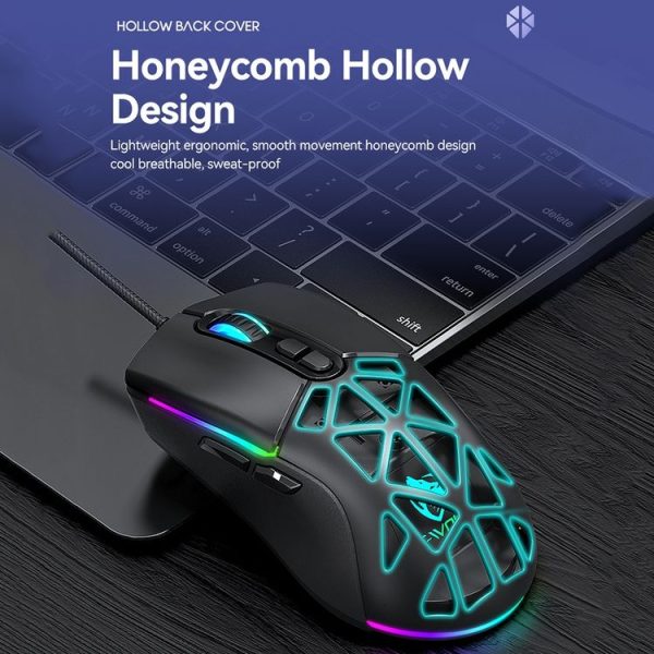 T-WOLF G520 7-keys RGB Marquee Honeycomb Hollow Gaming Wired Mouse (Black) - Image 8