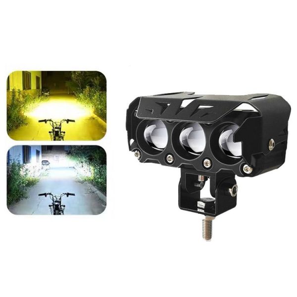 35W Motorcycle Spotlight Dual Color LED Headlight Triple Eye Waterproof Headlight, Model: Flashing- (2 Wires) - Image 2