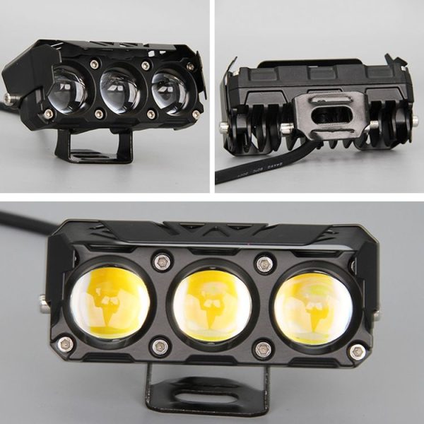 35W Motorcycle Spotlight Dual Color LED Headlight Triple Eye Waterproof Headlight, Model: Flashing- (2 Wires) - Image 3