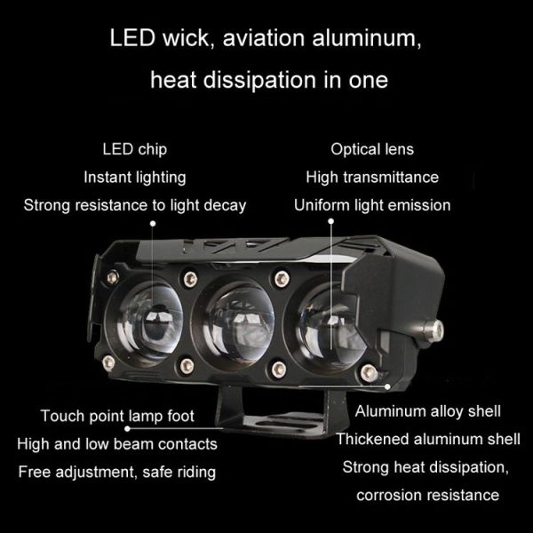 35W Motorcycle Spotlight Dual Color LED Headlight Triple Eye Waterproof Headlight, Model: Flashing- (2 Wires) - Image 5