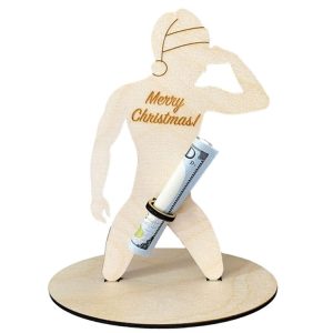 13 x 12cm Wooden Spoof Man Money Holder Bill Stand Craft Ornament (With Hat)