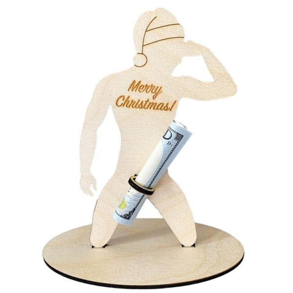 13 x 12cm Wooden Spoof Man Money Holder Bill Stand Craft Ornament (With Hat)