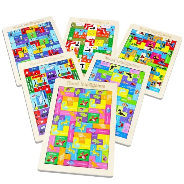 Colorful Cartoon Patterns Tetris Blocks Wooden Puzzle Children Educational Toy, Style: Animal - Image 2