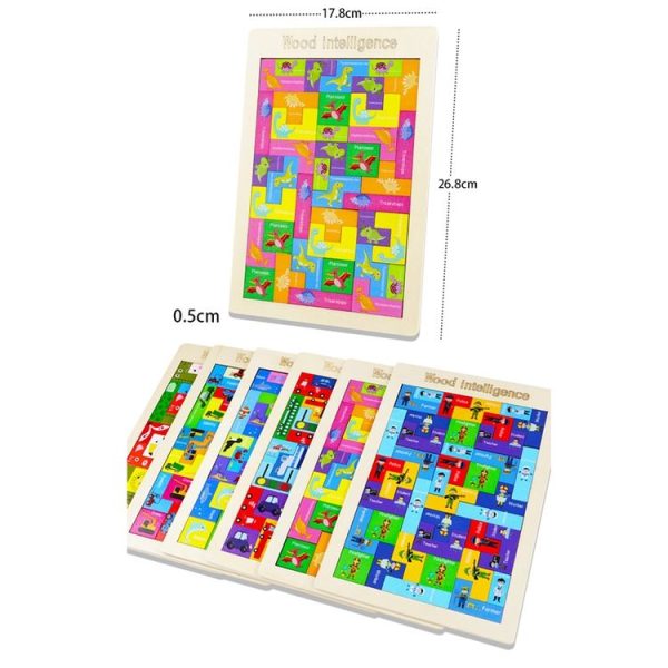 Colorful Cartoon Patterns Tetris Blocks Wooden Puzzle Children Educational Toy, Style: Animal - Image 3