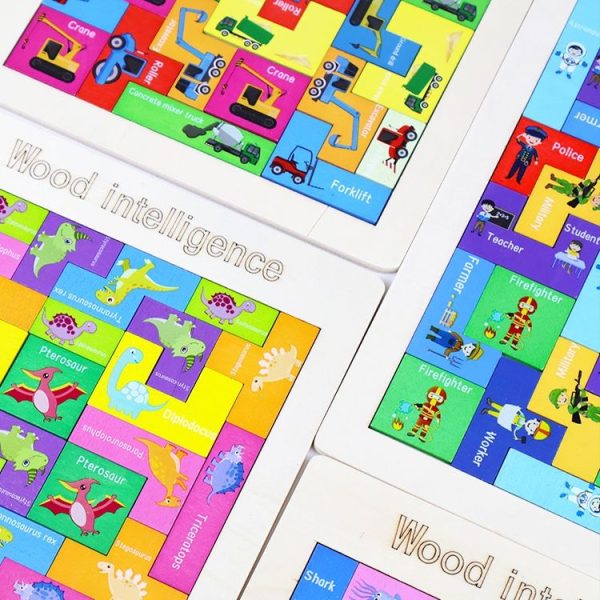 Colorful Cartoon Patterns Tetris Blocks Wooden Puzzle Children Educational Toy, Style: Animal - Image 4