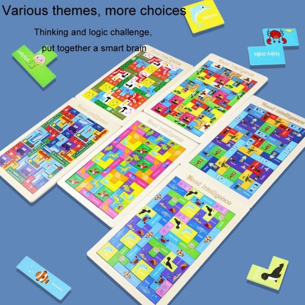 Colorful Cartoon Patterns Tetris Blocks Wooden Puzzle Children Educational Toy, Style: Animal - Image 6