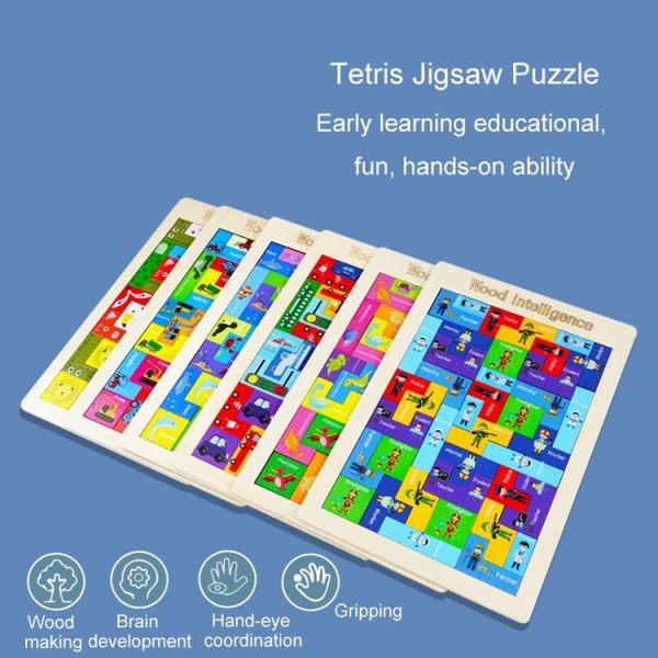 Colorful Cartoon Patterns Tetris Blocks Wooden Puzzle Children Educational Toy, Style: Animal - Image 7