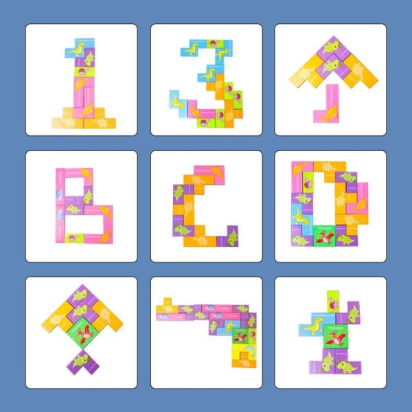 Colorful Cartoon Patterns Tetris Blocks Wooden Puzzle Children Educational Toy, Style: Animal - Image 8