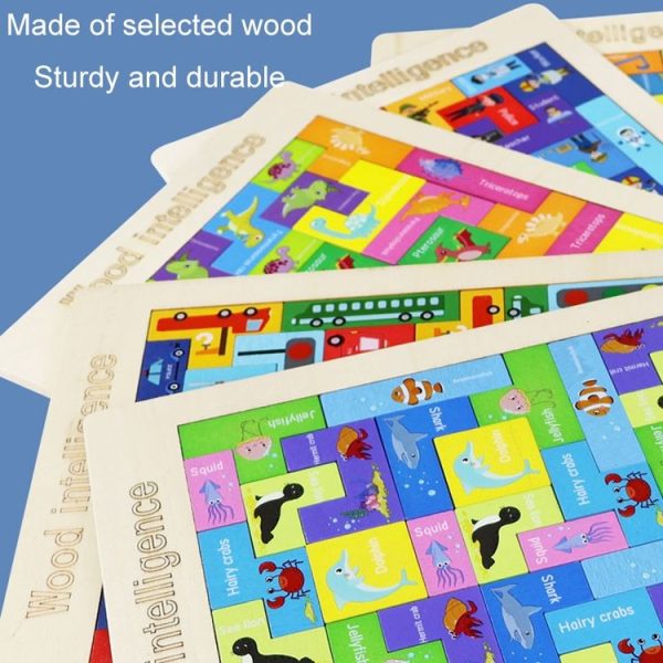 Colorful Cartoon Patterns Tetris Blocks Wooden Puzzle Children Educational Toy, Style: Animal - Image 9