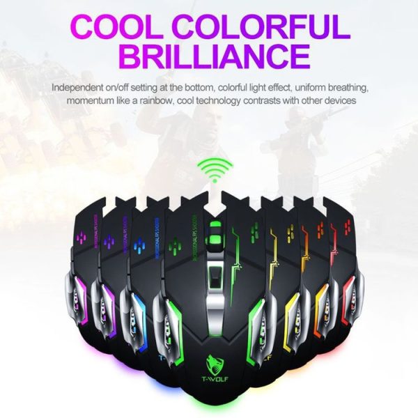 T-WOLF Q13 2.4GHz 6-keys RGB Colorful Light Gaming Wireless Mouse, Color: Single Mode Black - Image 4
