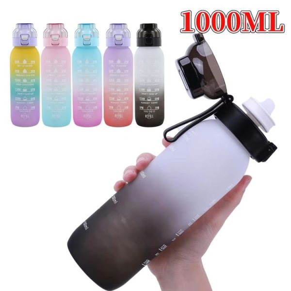 1000ml Large Capacity Tritan Water Mug Gradient Color Outdoor Sports Water Bottle (White Black) - Image 3