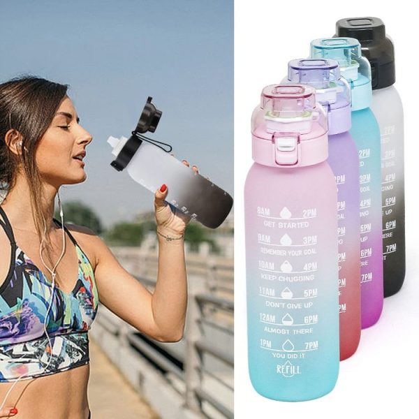 1000ml Large Capacity Tritan Water Mug Gradient Color Outdoor Sports Water Bottle (White Black) - Image 8