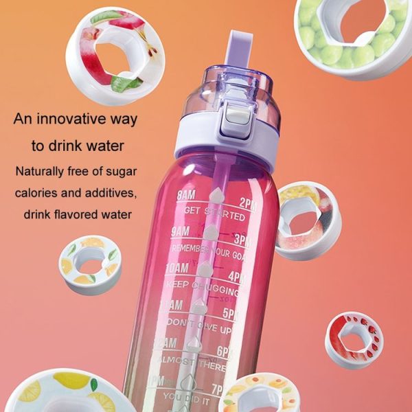 1000ml Large Capacity Fruity Water Bottle With 7 Flavor Rings Straw Drinking Cup Tritan Flavored Water Mug (Clear Pink) - Image 10