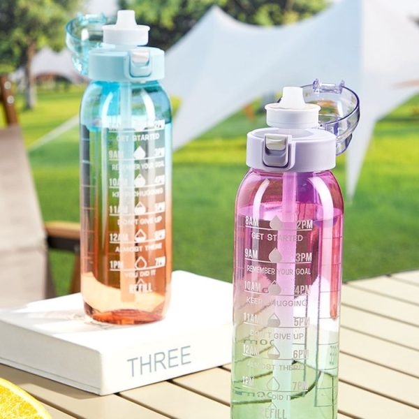 1000ml Large Capacity Fruity Water Bottle With 7 Flavor Rings Straw Drinking Cup Tritan Flavored Water Mug (Clear Pink) - Image 5