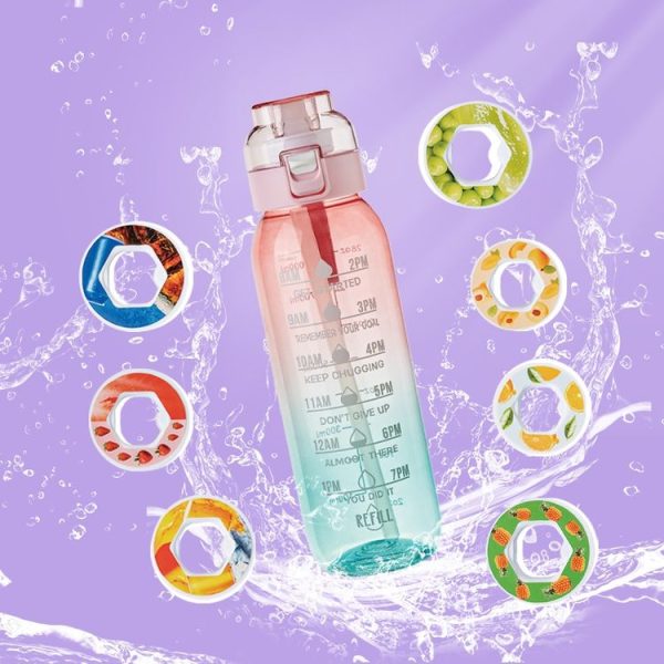 1000ml Large Capacity Fruity Water Bottle With 7 Flavor Rings Straw Drinking Cup Tritan Flavored Water Mug (Clear Pink) - Image 6