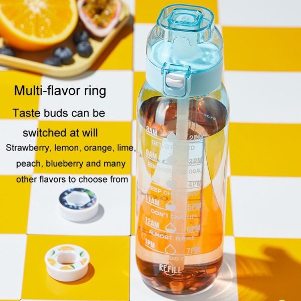 1000ml Large Capacity Fruity Water Bottle With 7 Flavor Rings Straw Drinking Cup Tritan Flavored Water Mug (Clear Pink) - Image 8