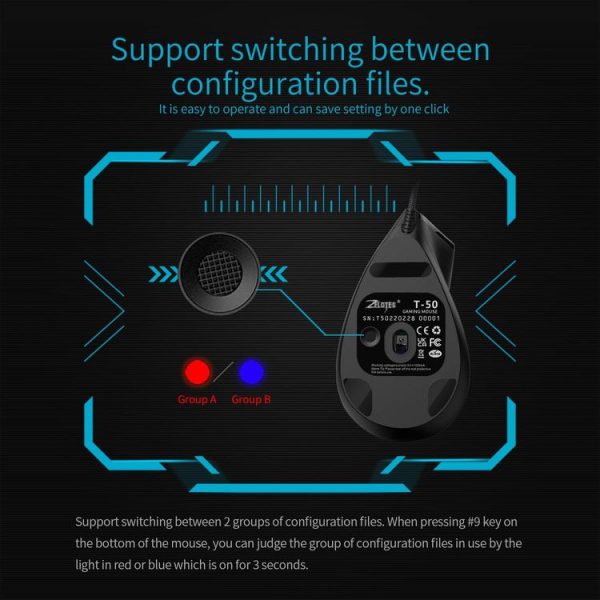 ZELOTES T50 9-Keys RGB Lighting Effect Vertical Grip Ergonomic Programming Wired Mouse (Black) - Image 10