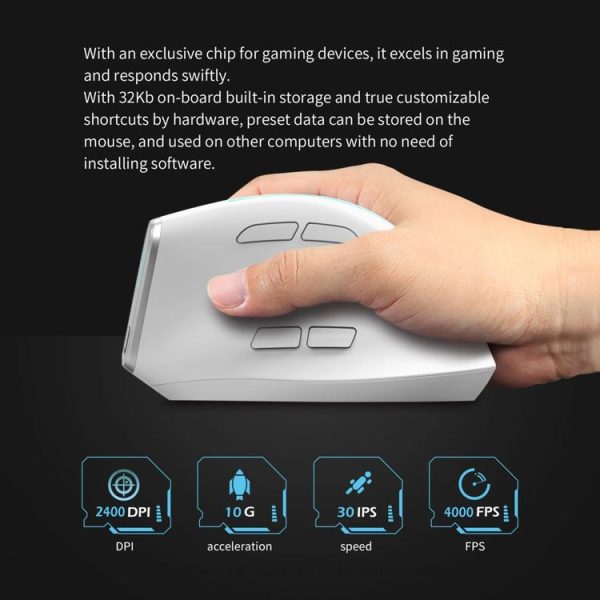 ZELOTES F36 9-Keys Vertical Grip Ergonomic Programming Dual Bluetooth + 2.4G Wireless Mouse (White) - Image 4