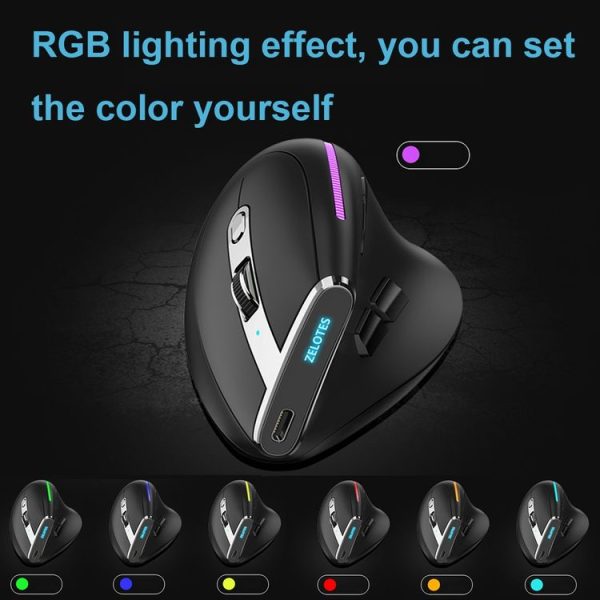 ZELOTES F36 9-Keys Vertical Grip Ergonomic Programming Dual Bluetooth + 2.4G Wireless Mouse (White) - Image 6