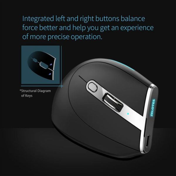 ZELOTES F36 9-Keys Vertical Grip Ergonomic Programming Dual Bluetooth + 2.4G Wireless Mouse (White) - Image 9