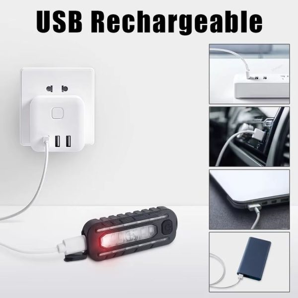 LED Shoulder Flashlight Bike Tail Light Type-C Recharge Outdoor Flashlight With Clip Patrol Safety Warning Lamp (B Model) - Image 5