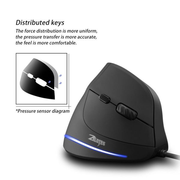 ZELOTES T20 6-Keys Vertical Grip Ergonomic Laptop Wired Mouse (Black) - Image 11