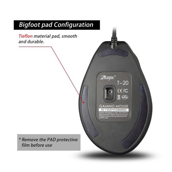 ZELOTES T20 6-Keys Vertical Grip Ergonomic Laptop Wired Mouse (Black) - Image 13
