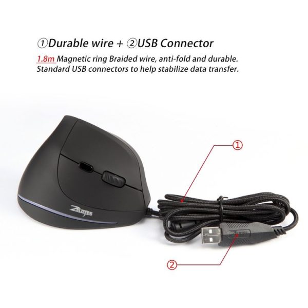 ZELOTES T20 6-Keys Vertical Grip Ergonomic Laptop Wired Mouse (Black) - Image 14