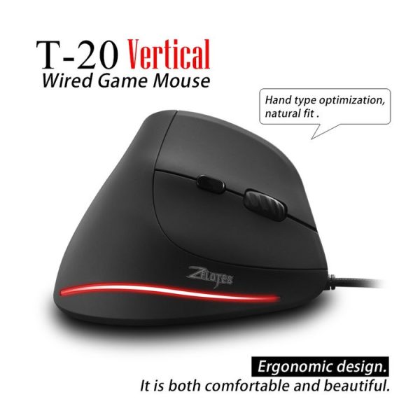 ZELOTES T20 6-Keys Vertical Grip Ergonomic Laptop Wired Mouse (Black) - Image 2