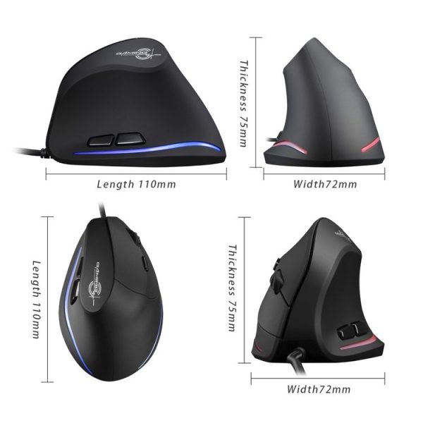 ZELOTES T20 6-Keys Vertical Grip Ergonomic Laptop Wired Mouse (Black) - Image 3