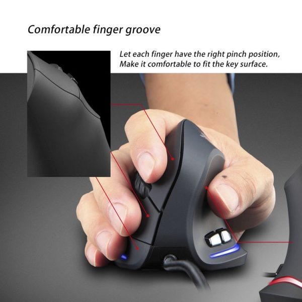 ZELOTES T20 6-Keys Vertical Grip Ergonomic Laptop Wired Mouse (Black) - Image 9