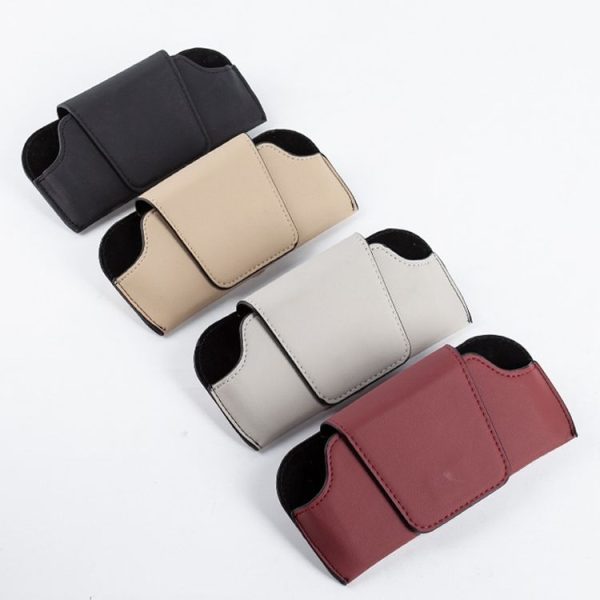Car Eyeglasses Case Sun Visor Back Clip Sunglasses Organizer Multi-function Leather Sunglasses Clip (Black) - Image 2