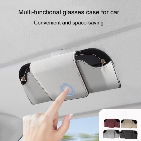 Car Eyeglasses Case Sun Visor Back Clip Sunglasses Organizer Multi-function Leather Sunglasses Clip (Black) - Image 6