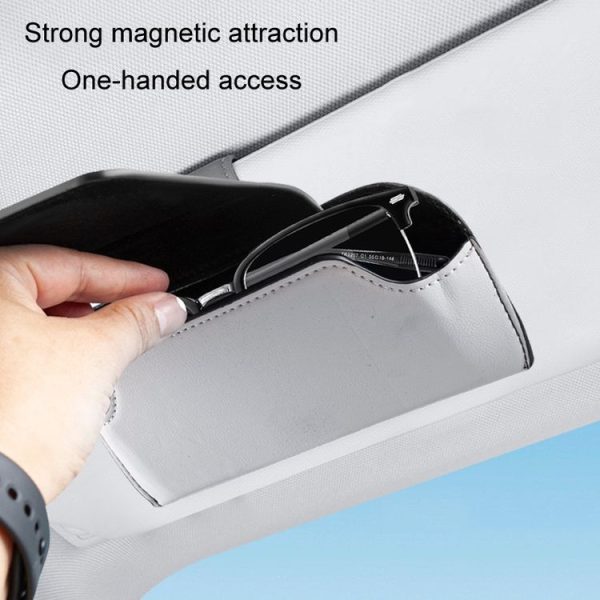 Car Eyeglasses Case Sun Visor Back Clip Sunglasses Organizer Multi-function Leather Sunglasses Clip (Black) - Image 7
