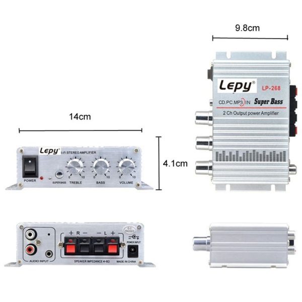 Lepy LP-268 DC12V High Fidelity Power Car / Motorcycle Amplifier (Silver) - Image 3
