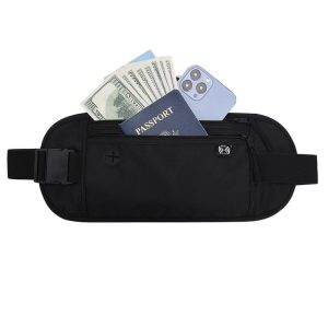 Sports Running Waist Pack Outdoor Fitness Large Capacity RFID Blocking Wallet Waterproof Phone Waist Bag (Black)